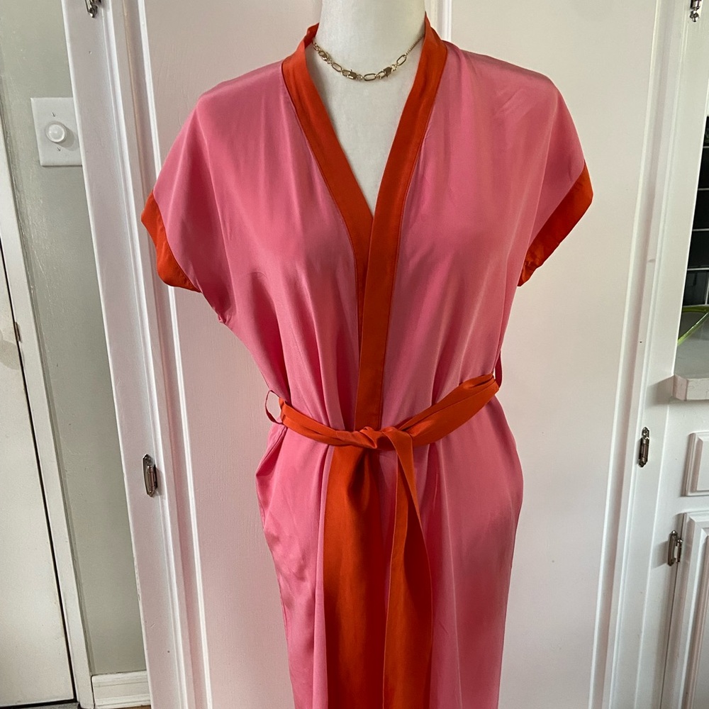 Fleur du Mal Pink and Red Silk Wrap Robe